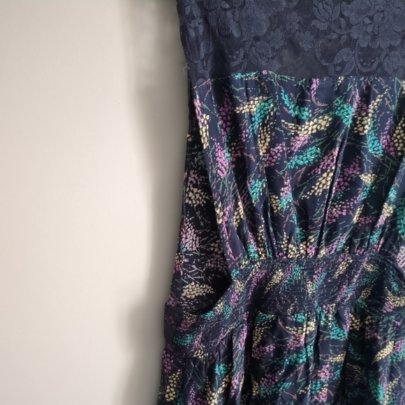 Free People Lupine Navy Sleeveless Lace Open Side Floral Dress Small Boho - Picture 5 of 9